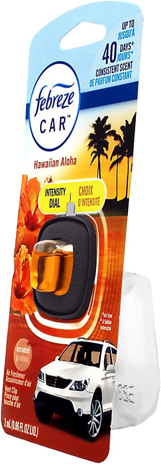 Febreze Odor Clear Car Vent Air Freshener Clip, Hawaiian Aloha 0.06 Fl.Oz - 8 Pack
