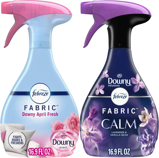 Febreze Odor-Fighting Fabric Refresher, Liquid, White, Downy Calm and Downy April Fresh, 16.9 Fl Oz (Pack of 12)