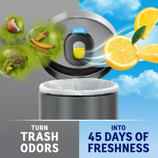 Febreze Trash Odor Fighter, Trash Can Air Freshener, Stick-On Deodorizer for Garbage Cans, Diaper Pails, Works with Scented Trash Bags, Gain Original Scent, 4 Refills (Holder Sold Separately)