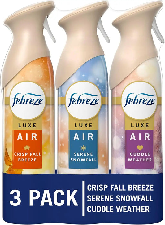 Febreze Odor-Fighting Air Freshener Spray, Room Spray, Crisp Fall Breeze, Cuddle Weather & Serene Snowfall Air Mist, 8.1 oz, 3ct