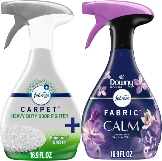 Febreze Fabric Spray&Carpet HeavyDuty OdorFighter,FabricRefresher,Multi-Use Deodorizer,Sneaker Balls Alternative,Couch&Linen Spray,Downy Calm&Rainforest Scents, 16.9 Fl Oz (Pack of 12)