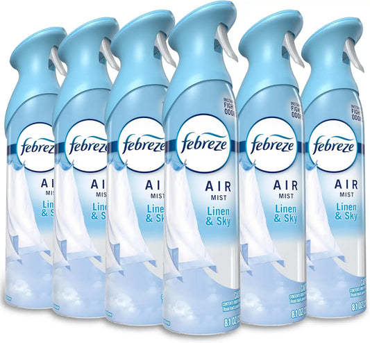 Febreze Air Mist, Air Freshener Spray, Odor Fighting Room Spray, Deodorizer for Home Bathroom Kitchen Office Apartment Dorm Room Classroom, Linen & Sky Scent, 8.1oz (Pack of 6)