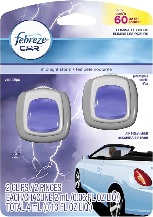 Febreze Air Freshener, CAR Vent Clip Air Freshener, Midnight Storm Air Freshener (2 Count, 0.13 oz)(Pack of 8)
