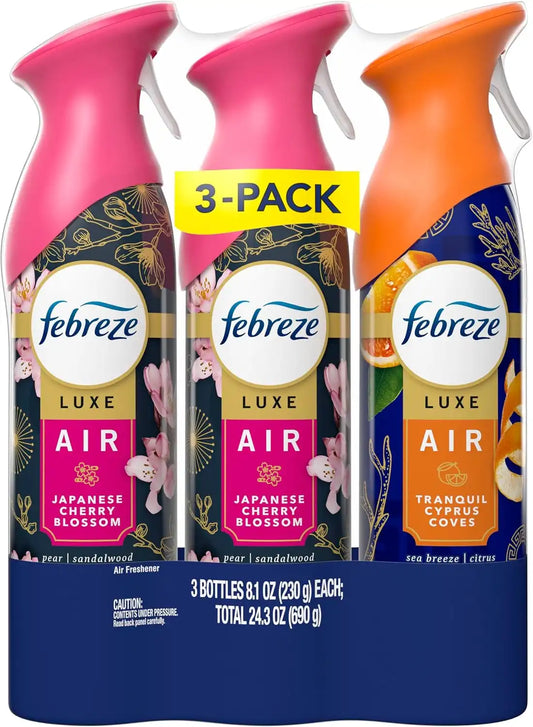 Febreze Odor-Fighting Air Freshener Spray, Room Spray, Japanese Cherry Blossom and Tranquil Cyprus Coves scents, 8.1oz, 3 count