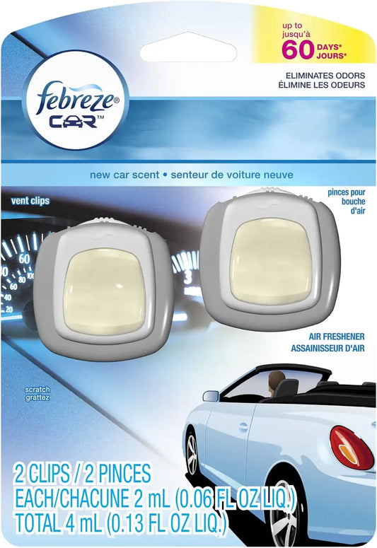 Febreze Air Freshener, Car Vent Clip Air Freshener, New Car Air Freshener, 2-Count (Pack of 8)