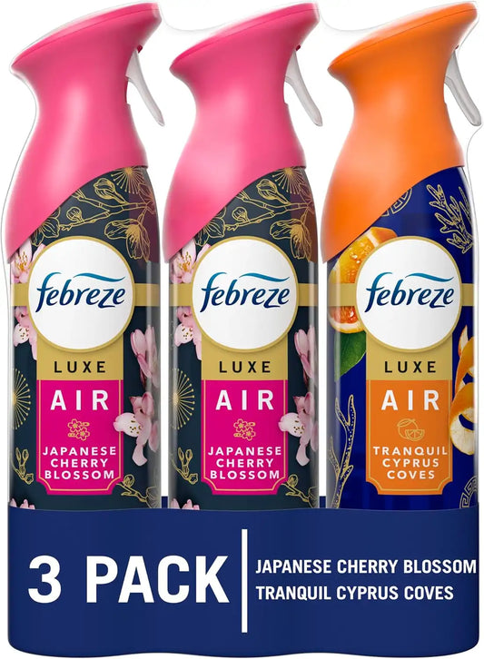 Febreze Odor-Fighting Air Freshener Spray, Room Spray, Japanese Cherry Blossom and Tranquil Cyprus Coves scents, 8.1oz, 3 count