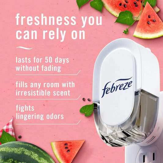 Febreze Odor-Fighting Fade Defy PLUG Air Freshener, Southern Lilac Mornings, Sweet Watermelon Vine, (2 of Each), .79 fl. oz. Oil Refill, 4 Count (Pack of 2)