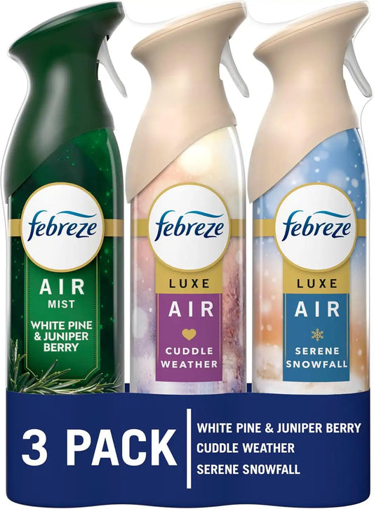 Febreze Odor-Fighting Air Freshener Spray, Room Spray, Serene Snowfall, Cuddle Weather, and White Pine & Juniper Berry Scent Mix, 8.1 oz, 3ct
