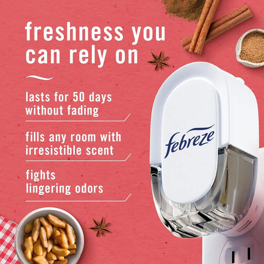 Febreze Odor-Fighting Fade Defy PLUG Air Freshener Baked Cinnamon Apple,Cranberry Crumble,.87 fl. oz. Oil Refill,(Pack of 8)