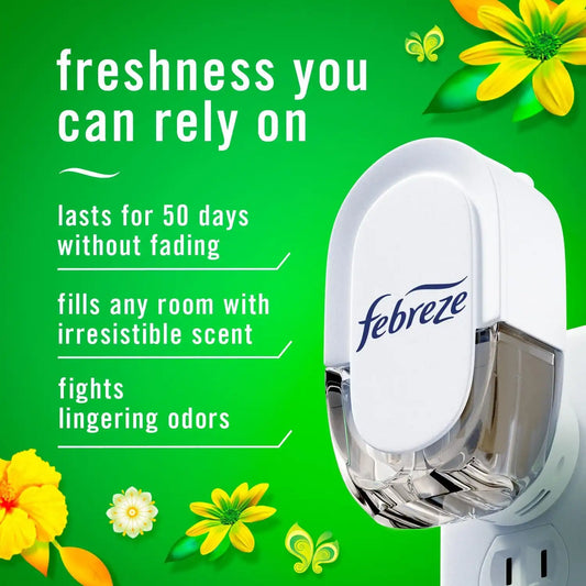 Febreze Plug-In Air Freshener, Odor-Fighting Scented Oil Starter Kit, Air Fresheners for Home, Bathroom and Kitchen, Long Lasting for Strong Odors, Gain Original Scent, Warmer + 2 Refill, Multicolor