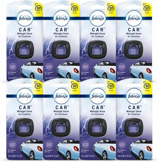 Febreze Car Vent Air Freshener, Midnight Storm, 0.06 Oz, Pack of 8