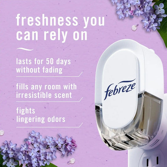 Febreze Plug In Air Freshener, Odor-Fighting Scented Oil Refill, Air Fresheners for Home and Bathroom and Kitchen, Long Lasting for Strong Odors, Lilac and Peach Scent, 0.87oz Refills, 4 Count