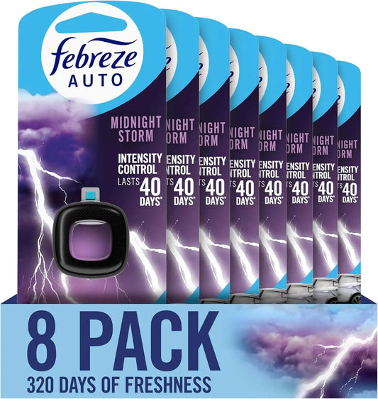 Febreze AUTO Air Freshener, Odor-Fighting Automotive Vent Clip, Midnight Storm Scent, 8 Count