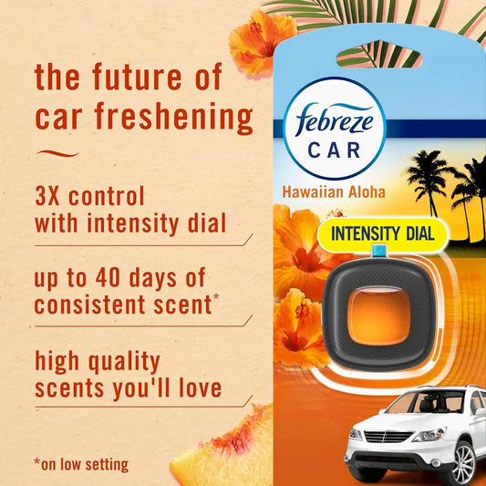 Febreze Car Air Freshener, Odor-Fighting Automotive Vent Clip, Scented Car Accessories, Long Lasting for Strong Odors, Hawaiian Aloha Scent, 4 Count