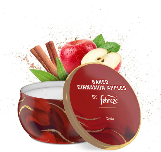 Febreze Scented Candle, Baked Cinnamon Apples Scent, 4 Wick Candle, Reusable Tin, Long Lasting Even Burn, 11oz, Single Pack
