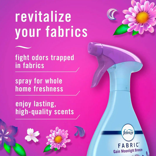 Febreze Fabric Spray, Air Freshener, Odor-Fighting Fabric Refresher, Couch and Linen Spray, Sneaker Balls Alternative, Multi-Use, Gain Moonlight Breeze Scent, 23.6 Ounce (Pack of 4)