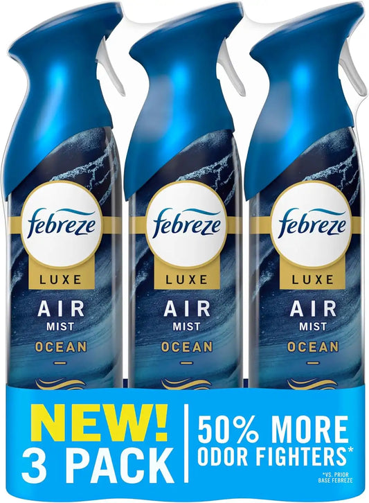Febreze Air Mist, Luxe Air Freshener Spray, Odor Fighting Room Spray, Deodorizer for Home Bathroom Kitchen Office Apartment Dorm Room Classroom, Ocean Scent, 8.1oz (Pack of 3)