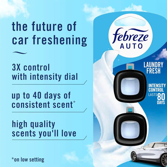 Febreze Car Air Freshener Vent Clip Laundry Fresh Scent, .07 oz. Car Vent Clip, Pack of 4