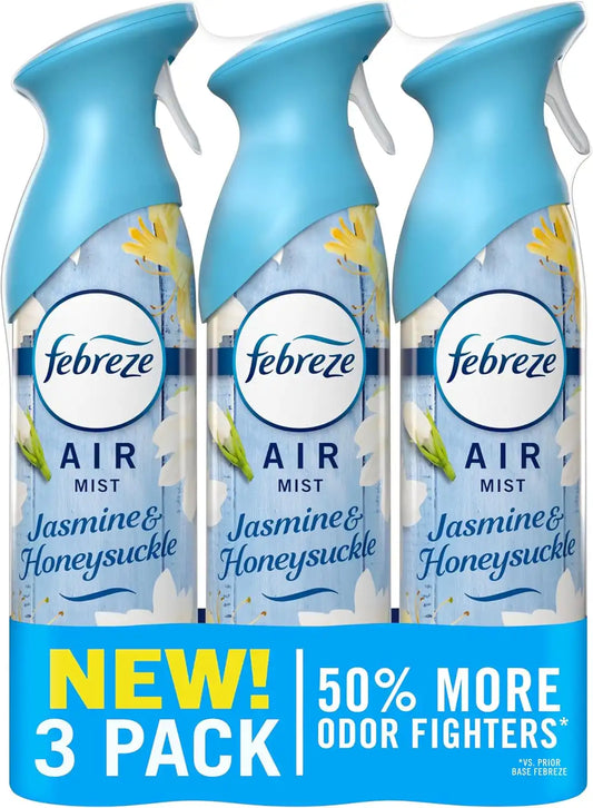 Febreze Air Mist, Air Freshener Spray, Odor Fighting Room Spray, Deodorizer for Home Bathroom Kitchen Office Apartment Dorm Room Classroom, Jasmine & Honeysuckle Scent, 8.1oz (Pack of 3)