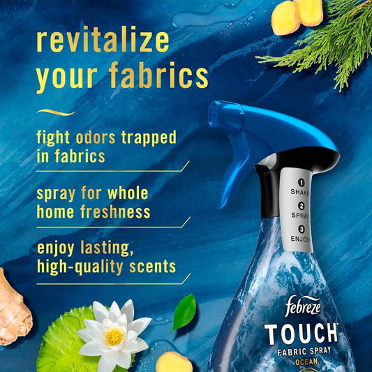 Febreze Touch Fabric Spray, Air Freshener, Odor-Fighting Fabric Refresher, Couch and Linen Spray, Sneaker Balls Alternative, Ocean and Mountain Scent, Multicolor, 16.9oz, 2ct