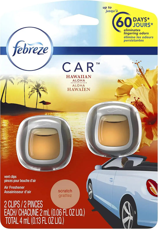 Febreze Car Air Fresheners, Hawaiian Aloha, Odor Fighter for Strong Odors Car Vent Clips (16 Count)
