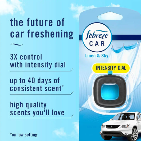 Febreze Car Air Freshener, Odor-Fighting Automotive Vent Clip, Scented Car Accessories, Long Lasting for Strong Odors, Linen & Sky Scent, 4 Count