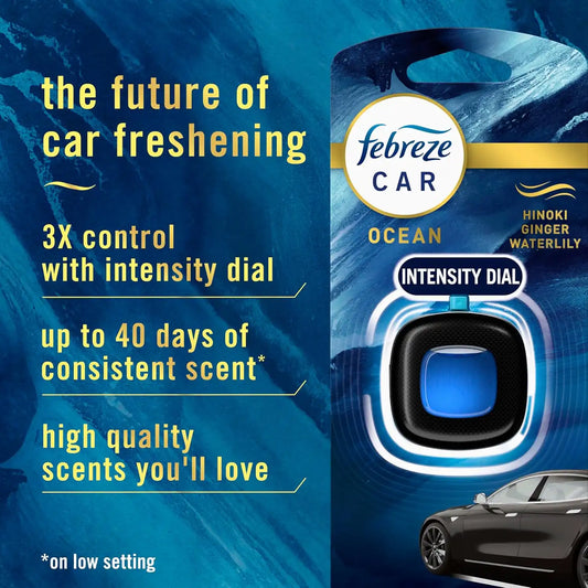 Febreze Car Ocean Scent Air Freshener Vent Clip, .07 oz. Car Vent Clip, Pack of 4