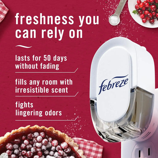 Febreze Plug In Air Freshener, Odor-Fighting Scented Oil Refill, Holiday Mix, 3 Refills, Clear