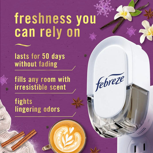 Febreze Odor-Fighting Plug in Air Freshener, Scented Oil Refill, Cuddle Weather Scent, 4 Refills
