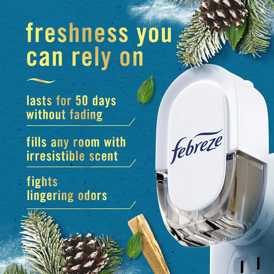 Febreze Odor-Fighting Plug in Air Freshener, Scented Oil Refill, Serene Snowfall Scent, 4 Refills