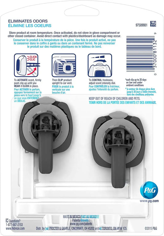 Febreze Air Freshener, CAR Vent Clip Air Freshener, Midnight Storm Air Freshener (2 Count, 0.13 oz)(Pack of 8)